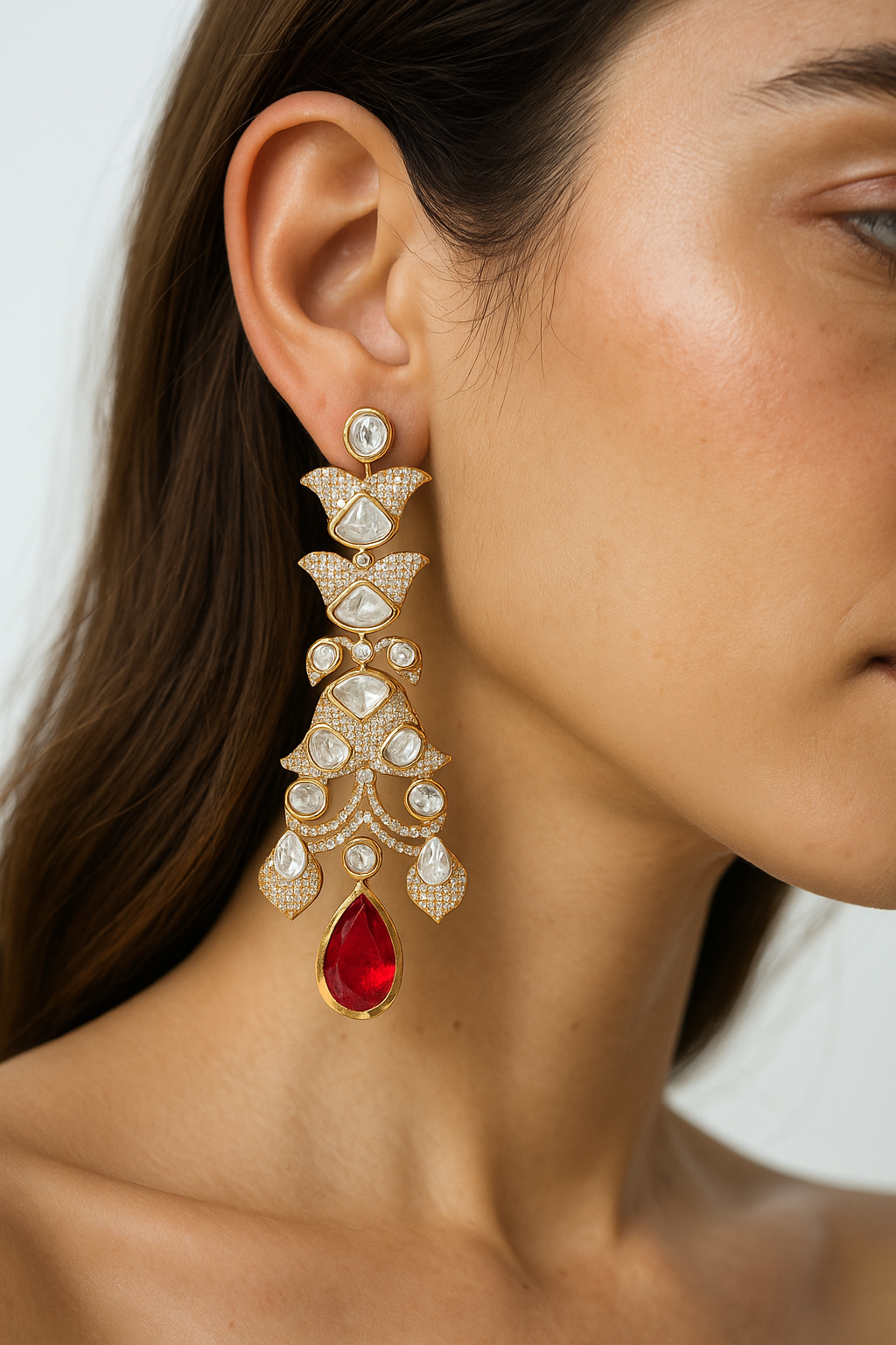 Royal Kundan Red Drop Statement Earrings